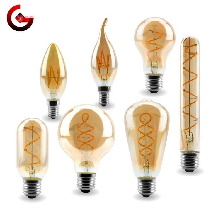 E14 E27 Retro LED Spiral Filament Light Bulb 4W Warm Yellow 220V C35