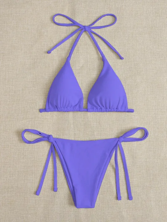 Solid Color Three Point Bikini Strap On Women S Swimsuit Set Daraz Lk