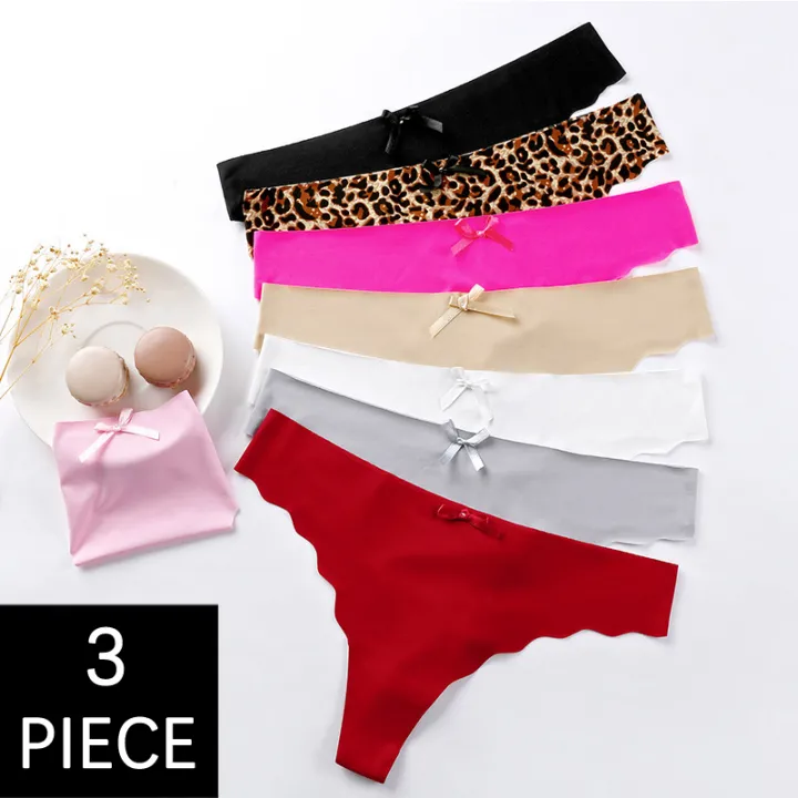 CINOON Women Panties Set Sexy Lingerie 3Pcs G String Thongs Bow Solid