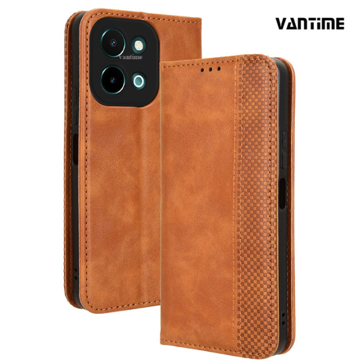 Vantime For Vivo Y28 4G Retro PU Leather Wallet Case Card Holder