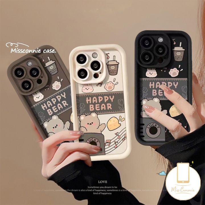 MissConnie Couples Cute Happy Bear Milk Tea Case Compatible For IPhone