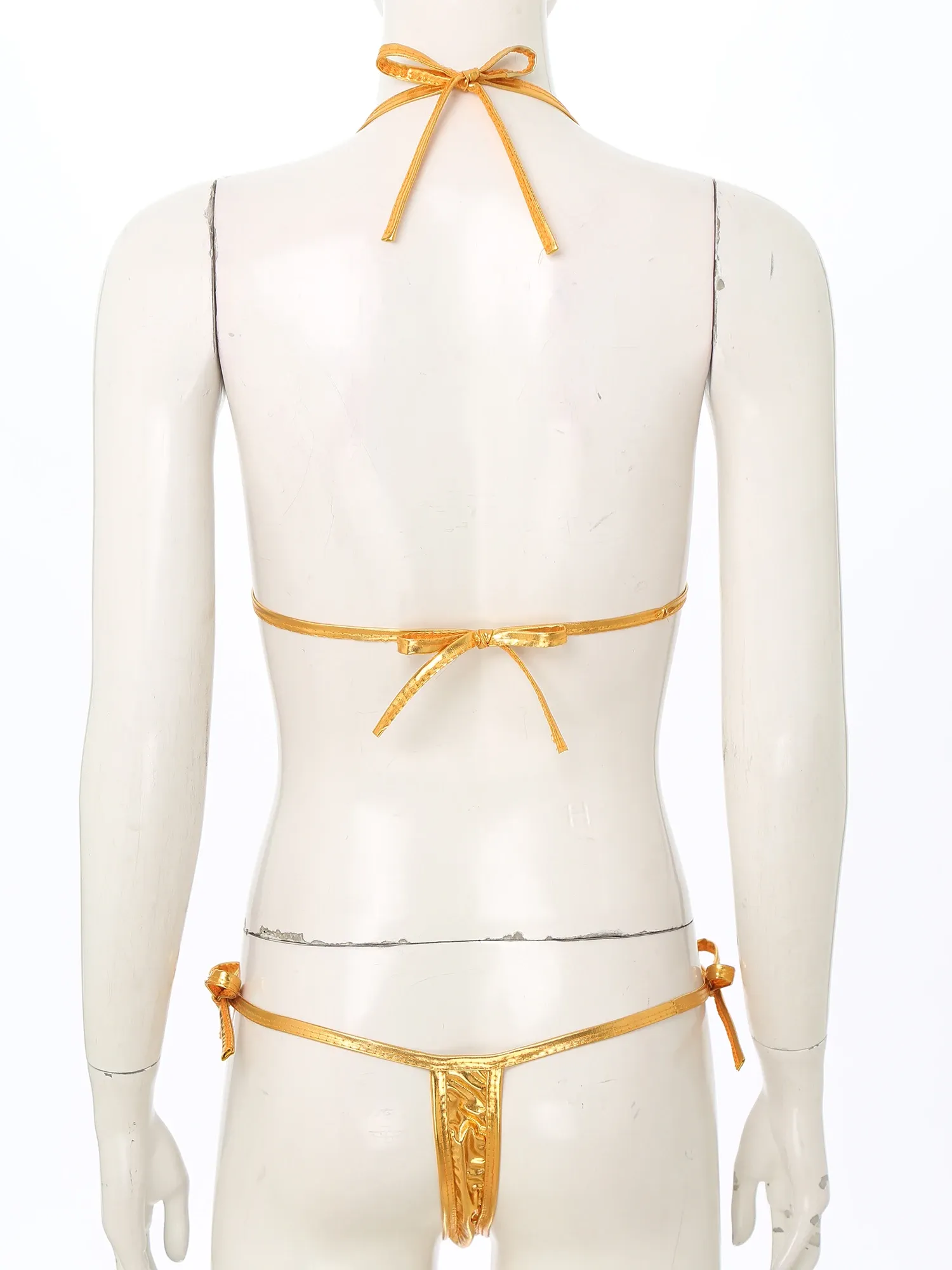 Womens Metallic Shiny Lacing Bikini Swimsuit Non Padded Triangle Cup