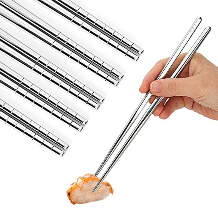 Pairs Stainless Steel Chopsticks Set Chinese Metal Non Slip