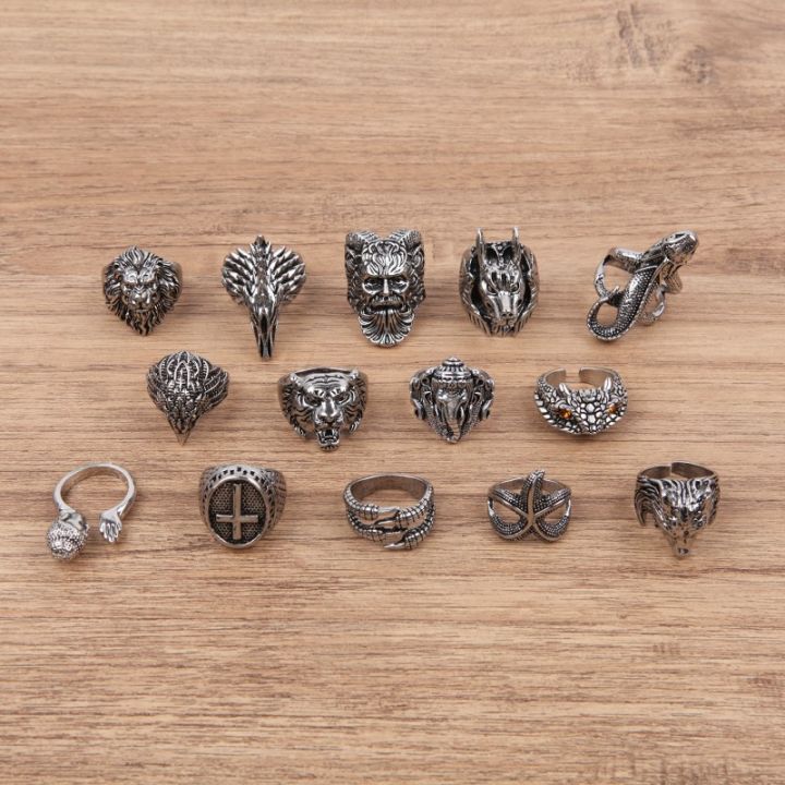 Vintage Punk Skull Ring Men S Stainless Steel Steampunk Cross Ring For