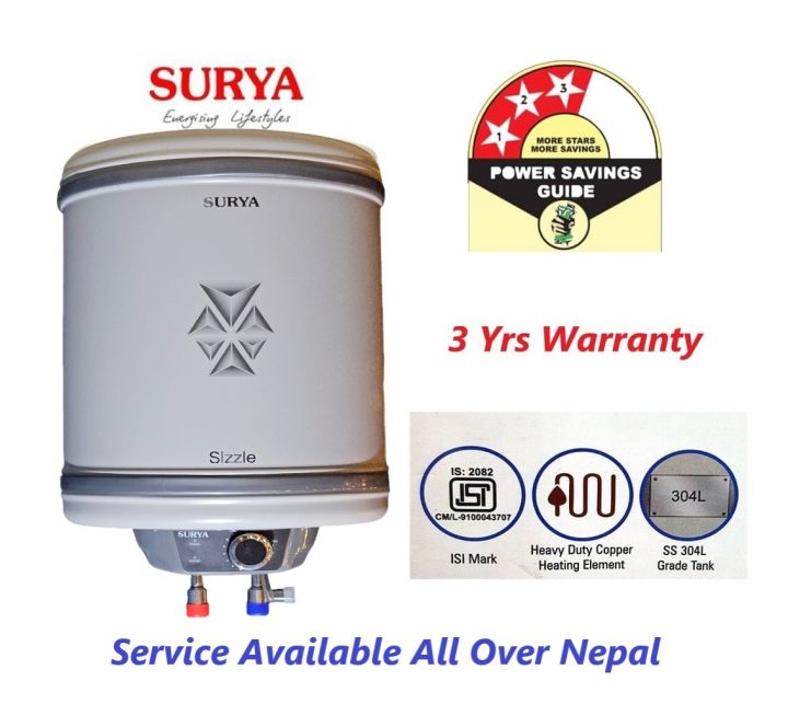 Surya Sizzle Liter Electric Water Heater Geyser Daraz Np