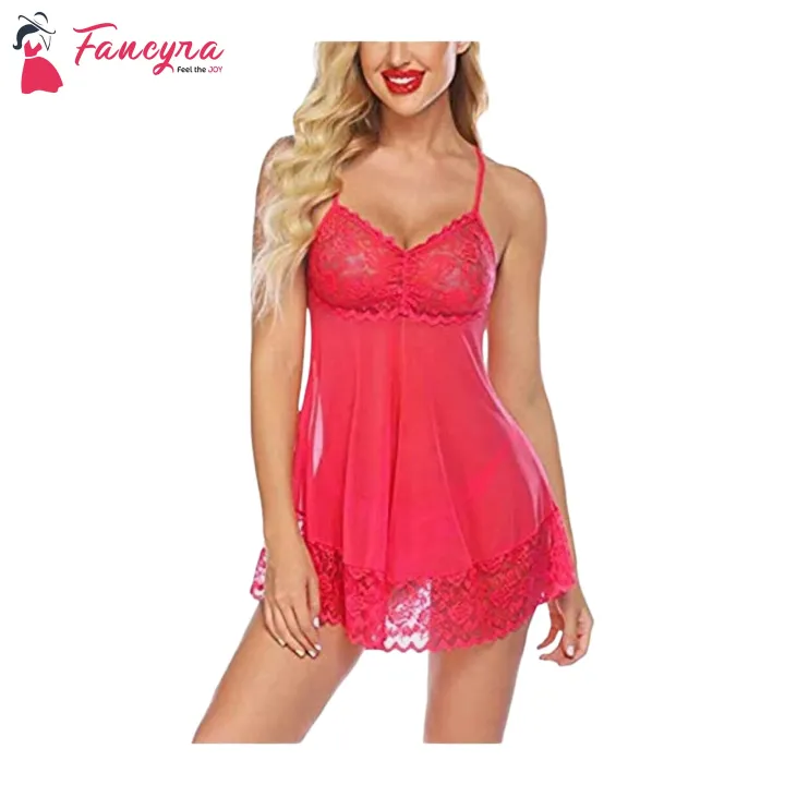 Fancyra Nightwear Babydoll Honeymoon Backless Lingerie Set For Women