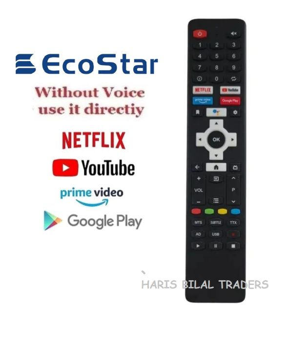 EcoStar Smart Android LED TV Remote Without Voice Commands With Netflix