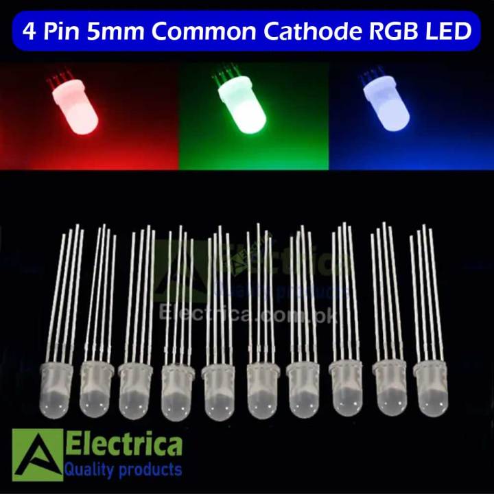 Pack Of 10 Pcs 4 Pin 5mm Common Cathode RGB LED Multicolor Light