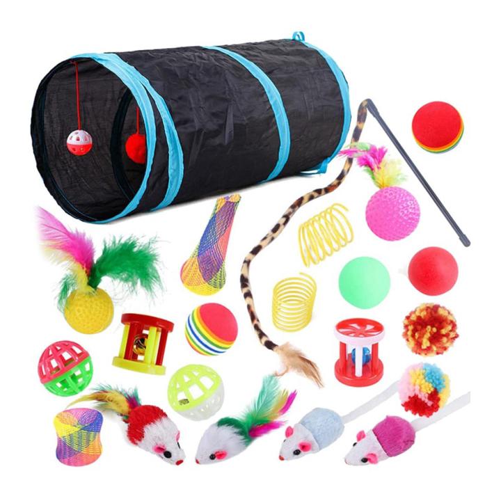 OUMERY 22 Pcs Cat Toys Interactive for Indoor Cats Tunnel Mouse Kitten Toys Cat Feather Teaser Wand Spring Toy | Daraz.pk
