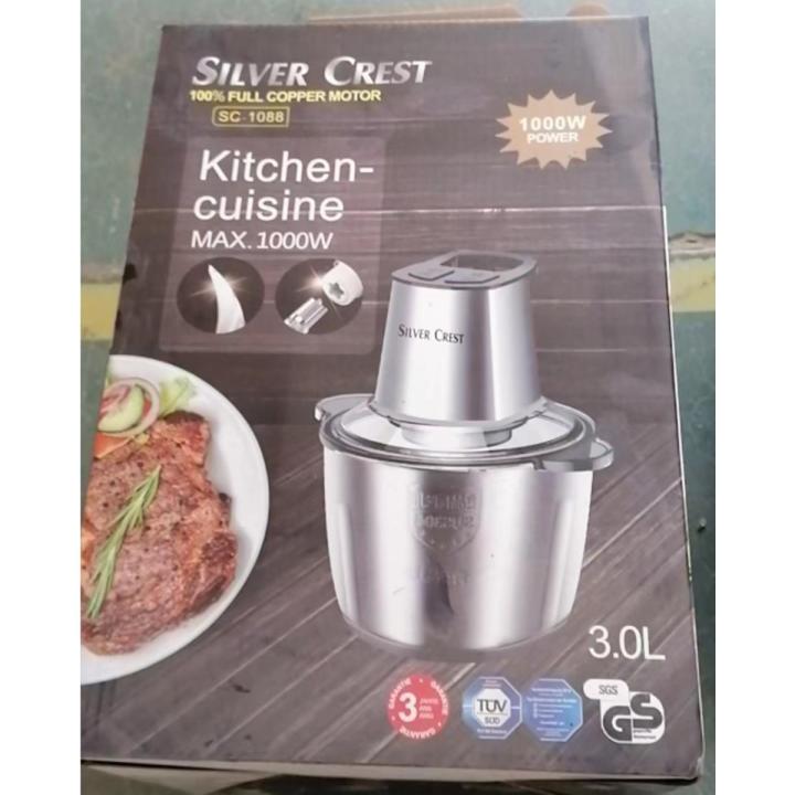 Silver Crest Electric Meat Chopper Machine Stainless Steel Capacity L