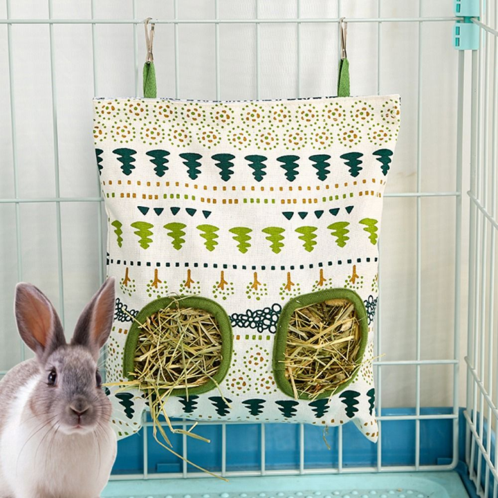 Bunny Accessories 2/3 Holes Hanging Hay Bag Canvas Cartoon Rabbit ...