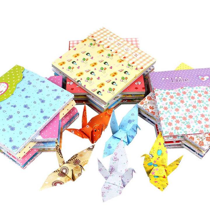 Colorful Flower Pattern Star Square Decorative Crane Folding Paper DIY Making Kids Origami Paper Crafts