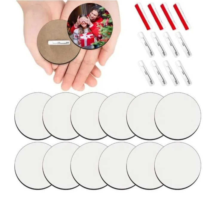 10Pcs/set Personalized Wooden Badge Sublimation Printable Buttons Blanks with Pins Round Waiter ID Name Tags Press Maker Flat DIY Brooches Button Pin Office