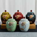 Multifuncational Ceramic Tea Jar Chinese Vintage Food Storage Container Damp-Proof Porcelain Sealed Pot Household. 