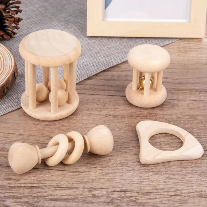 Wood Rattle Set Rainbow Rings Wooden Baby Rattle Toy Early Learning Montessori Musical Handbell Rattle Toy Educational Colorful Wooden Rings Musical Instruments Toy Baby