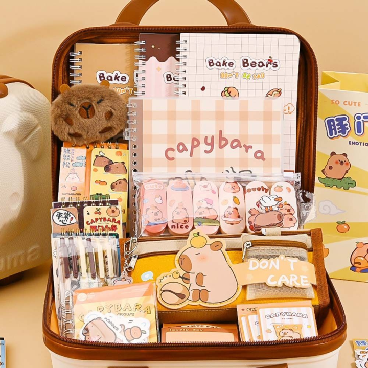 Fashion Large Capacity Gift Box Capybara Stationery Set Pencil Case Cute Back-to-school Gift Kit Abundant School Supplies for Students