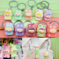 Hot Flocking Labubu Keychain Pop Mart Colorful Lilith Key Holder Cartoon Chain Backpack Pendant Car Key Ring. 