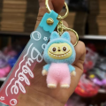 Hot Flocking Labubu Keychain Pop Mart Colorful Lilith Key Holder Cartoon Chain Backpack Pendant Car Key Ring. 