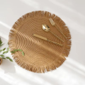 High Quality Japan Style Round Braided Placemats Non-slip with Tassels Insulation Place Mats Hand Woven Fringe Paper Table Mats Dining Table Decorations. 