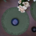 High Quality Japan Style Round Braided Placemats Non-slip with Tassels Insulation Place Mats Hand Woven Fringe Paper Table Mats Dining Table Decorations. 