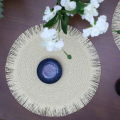 High Quality Japan Style Round Braided Placemats Non-slip with Tassels Insulation Place Mats Hand Woven Fringe Paper Table Mats Dining Table Decorations. 
