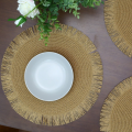 High Quality Japan Style Round Braided Placemats Non-slip with Tassels Insulation Place Mats Hand Woven Fringe Paper Table Mats Dining Table Decorations. 