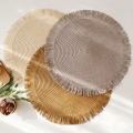 High Quality Japan Style Round Braided Placemats Non-slip with Tassels Insulation Place Mats Hand Woven Fringe Paper Table Mats Dining Table Decorations. 