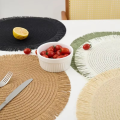 High Quality Japan Style Round Braided Placemats Non-slip with Tassels Insulation Place Mats Hand Woven Fringe Paper Table Mats Dining Table Decorations. 