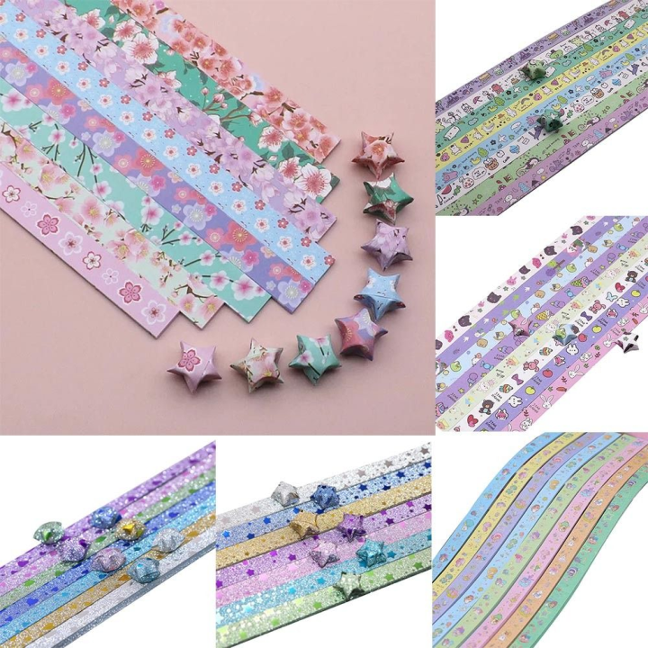 Cute Colorful Star Origami Paper Cartoon Single Sided Star Paper Strip Art Craft Lucky Star Scrapbooking Home Decoration