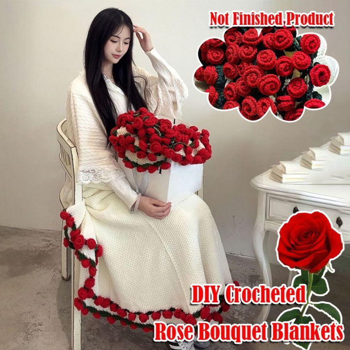 Creative Not Finished Product Rose Bouquet Blankets DIY Folding Handmade Crocheted Bouquet Blanket Crochet Kit Baby Blanket Gift