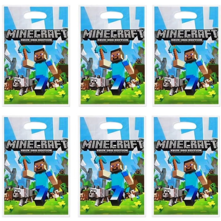 New Cartoon Mine-craft Party Decoration PE DIY Candy Bags Minecraft Mine-craft Theme Gift Bags Cake Decor