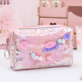 EB Kawaii Large Glitter Star Makeup Bag for Girls Gift PU School Stationery Travel Supplies. 