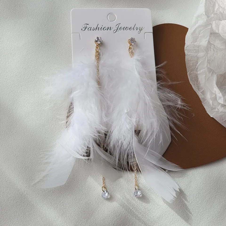 New Feather Tassel Earrings, Sparkling Diamond Style Earrings
