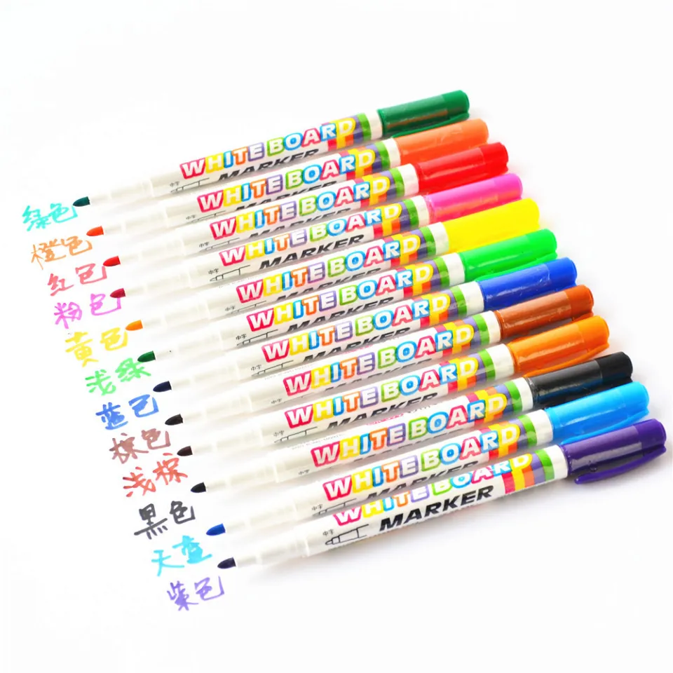 12pcs/box Mixed Colour White Board Pens Bright Markers Fine Tip