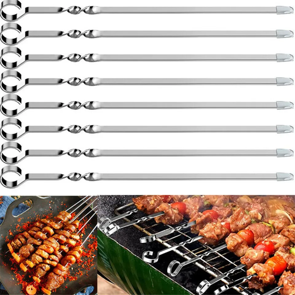 12PCS Kabob Skewers Flat Metal BBQ Barbecue Skewer Stainless Steel Shish  Skewers - Main Image