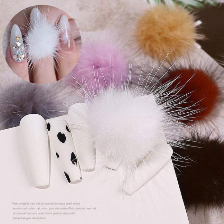 1pc Hot Magnetic Fur Ball Cute Nail Pom Fluffy Plush Ball Detachable 3D Soft Pom