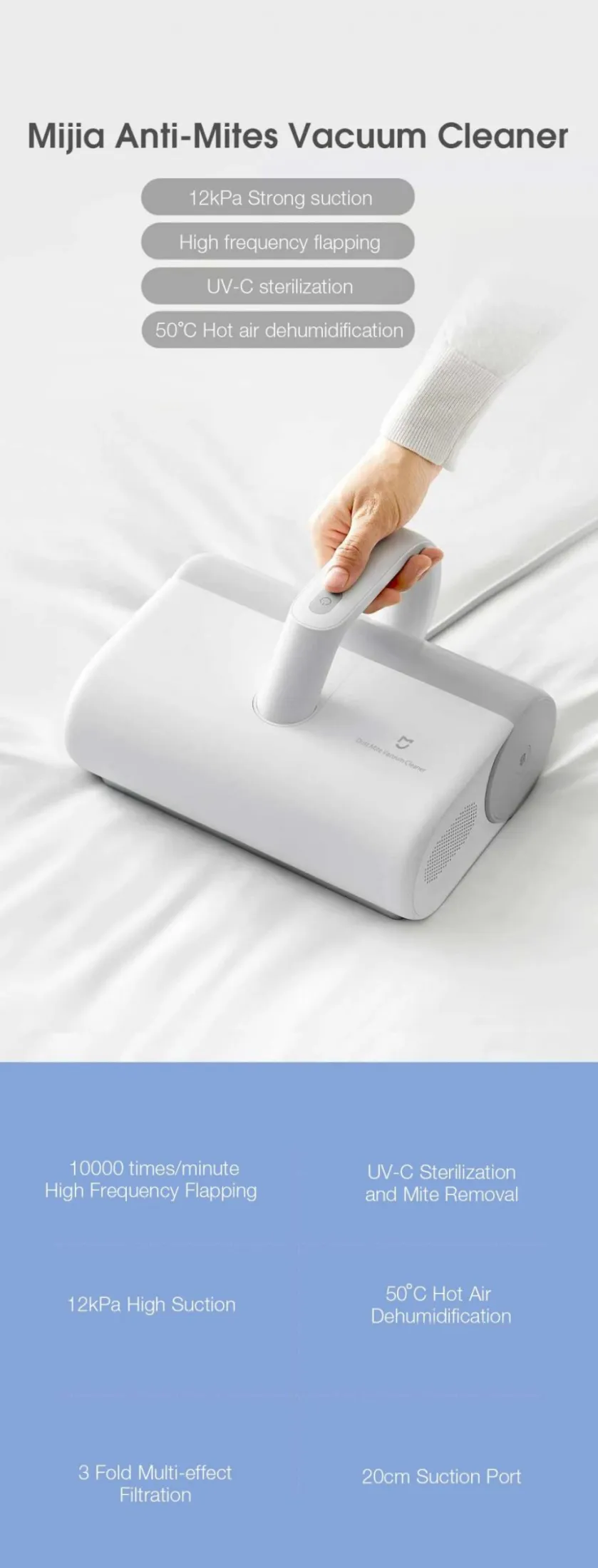 Mini Xiaomi Mijia Uv Sterilization Anti Mites Mattress Vacuum Cleaner 12000pa Strong Suction (3)