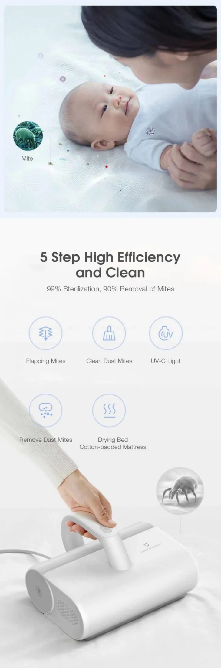 Mini Xiaomi Mijia Uv Sterilization Anti Mites Mattress Vacuum Cleaner 12000pa Strong Suction (5)