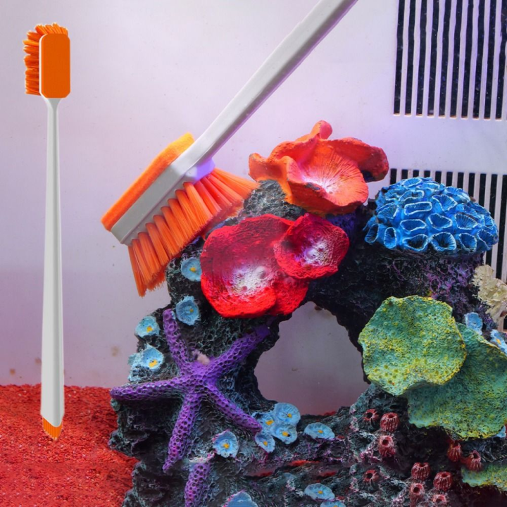 Fish Accessories Long Handle Fish Cleaning Brush Nylon Algae Scraper Aquarium Cleaning Tool Double-sided Algae Removal Cleaners Tool Fish