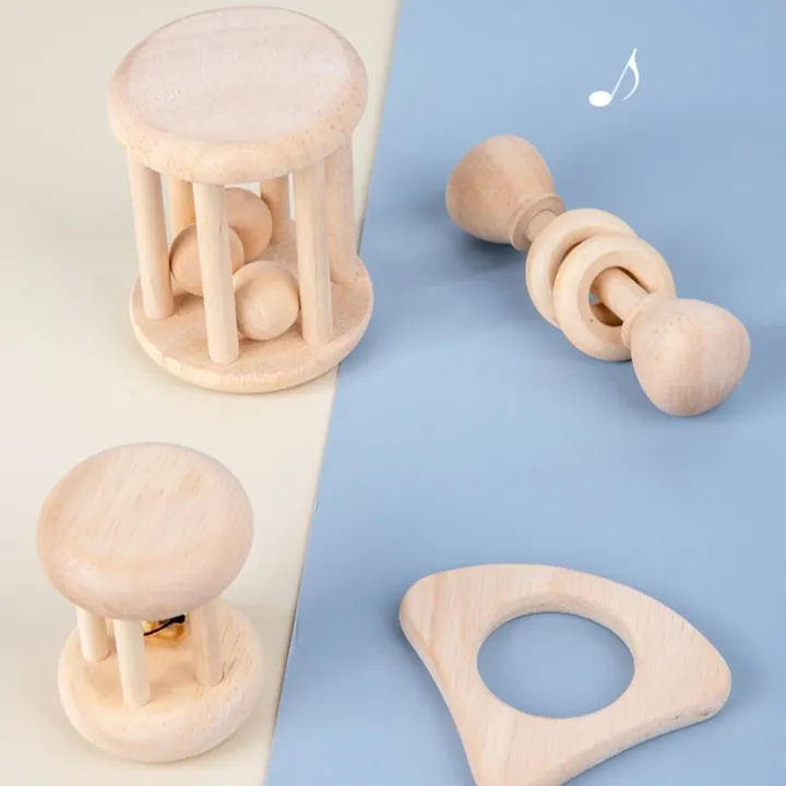 Montessori Wooden Toys Rainbow Rings Wooden Baby Rattle Toy Educational ...