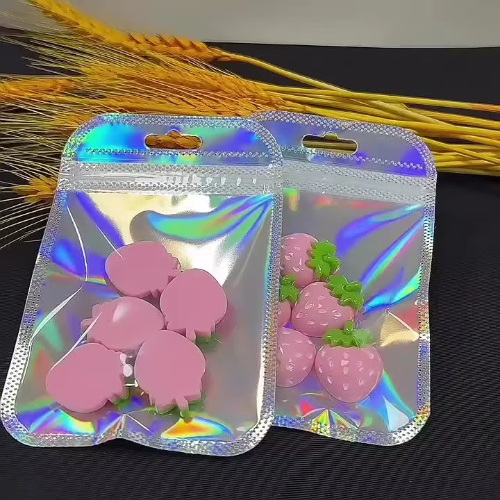 50/100pcs Iridescent Self Sealing Bags Pink Laser Plastic Pouches Resealable Zip Lock Packaging for Jewelry Display Retail Bags