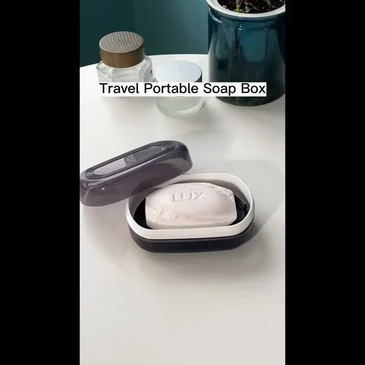 Portable Bathroom Soap Holder Container Box for Shower Black Covered Travel Soap Dish Double Layered Bamboo Storage