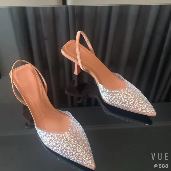 2024 Fashion Summer Women High Heels Pearl Decoration Slingback Woman Pumps Pointed Toe High Heels Sandals Elegant Woman Shoes