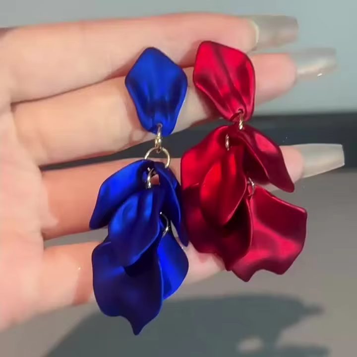 Matte Petal Tassel Earrings for Women Light Luxury Fashion Blue Drop Earring Personality All-match Jewelry Wholesale Female