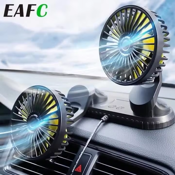 EAFC Mini Car Fan 360 Degree Rotating Cooling Wind Low Noise Summer Car Air Conditioning Cold Fan Ventilation Car Home 5V USB