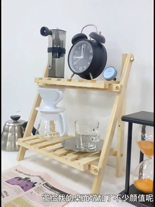 Elegant Natural Wood Triple-Layer Folding Bookshelf and Display Rack