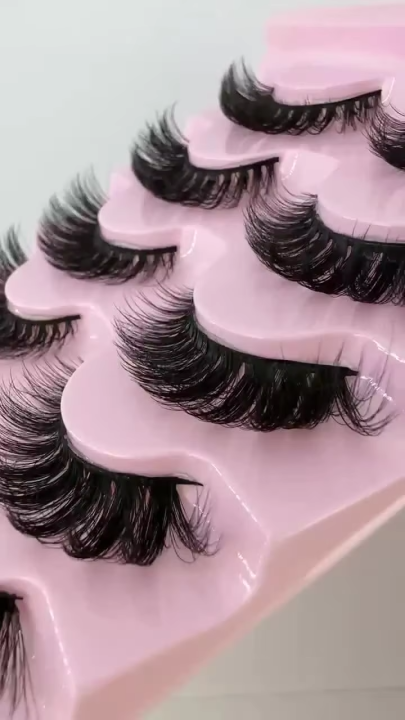 Cat Eye Eyelashes 3D Natural False Lashes D Curl Fluffy Soft Cross 5 Pairs Manga Lashes Wispy Natural Eyelash Extension Makeup