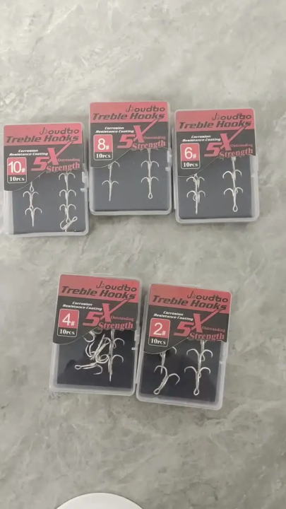 Treble Hooks 5X Strong Triple Fishing Hooks 10pcs/Box 2# 4# 6# 8# 10# for Big Game Trout Bluefish Salmon Kingfish Fishing