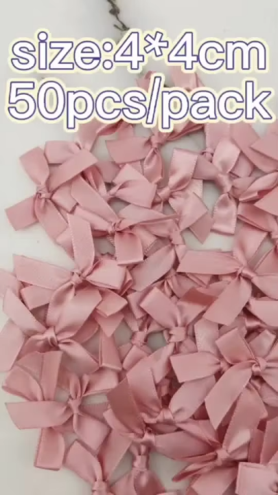 (50 Pcs) 4*4cm Colourful Ribbon Bows Small Size Polyester Satin Ribbon Bow Flower DIY Craft Decoration