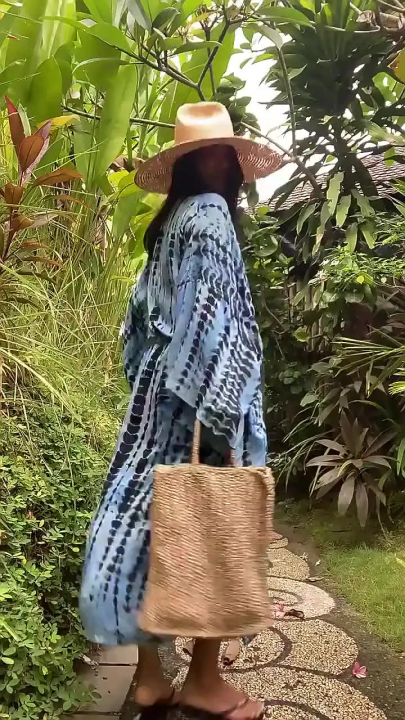 Long Kimono Swimsuit Cover up for Women Stylish Tie Dye Open Front Beach Outfits Bathing Suit